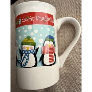 Royal Norfolk Christmas Mug Deck The Halls Penguins Holiday Coffee Cup Winter